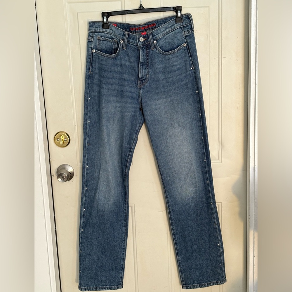 Lucky Brand Studded Straight Leg Jeans Size 8 29 Medium Wash - Picture 2 of 5
